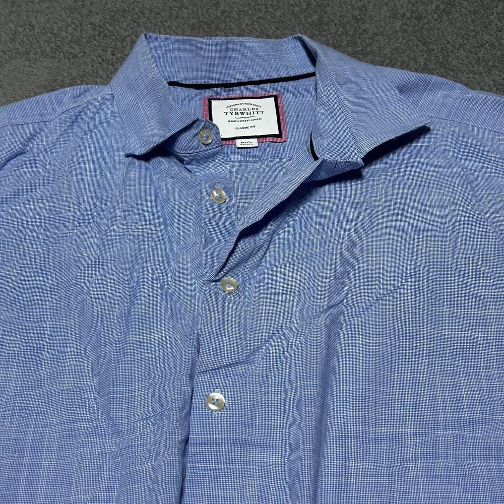 Charles Tyrwhitt Men's XL Long Sleeve Button-Up Shirt Blue 18/37 100% Cotton